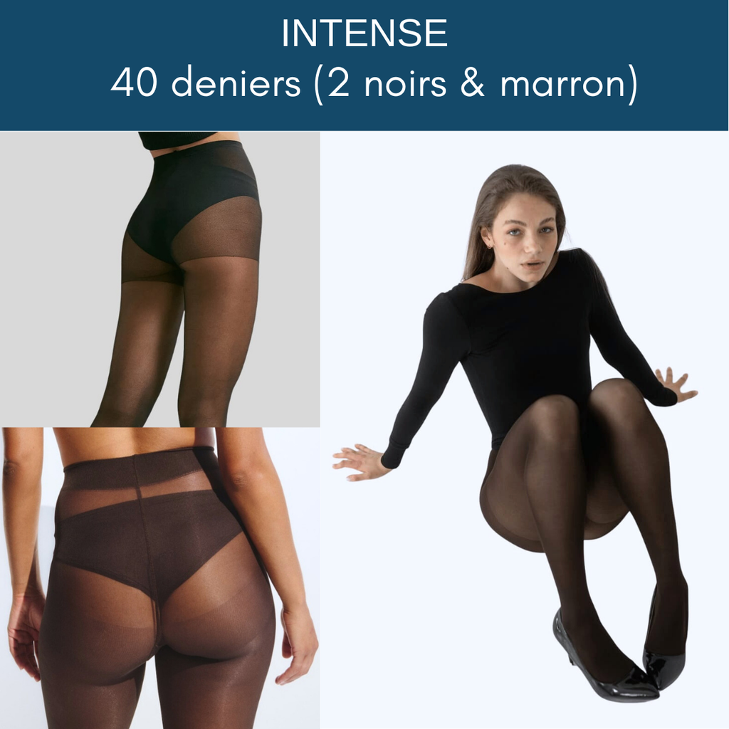 PACK INTENSE : TRIO 40 DENIERS ( 2 NOIRS + MARRON)