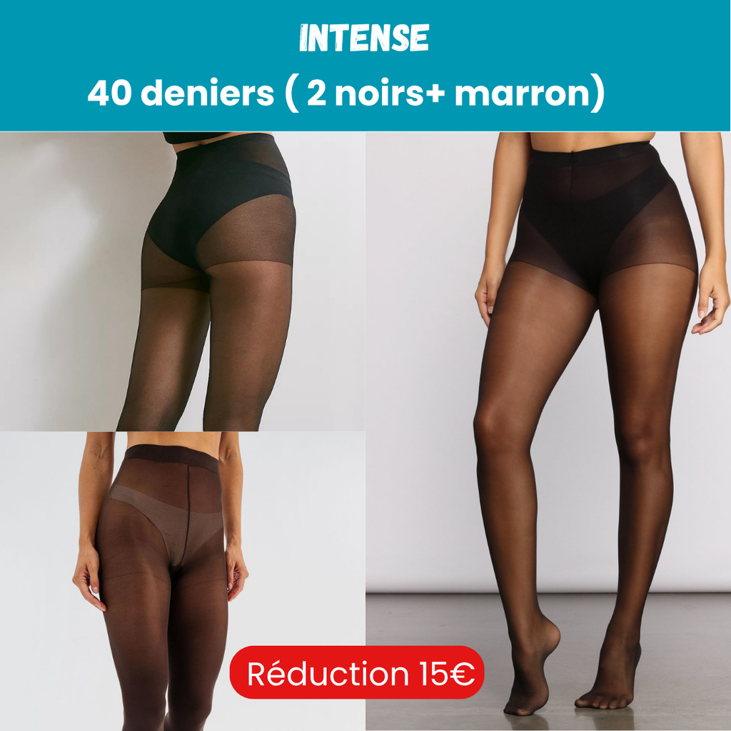 PACK INTENSE : TRIO 40 DENIERS ( 2 NOIRS + MARRON)